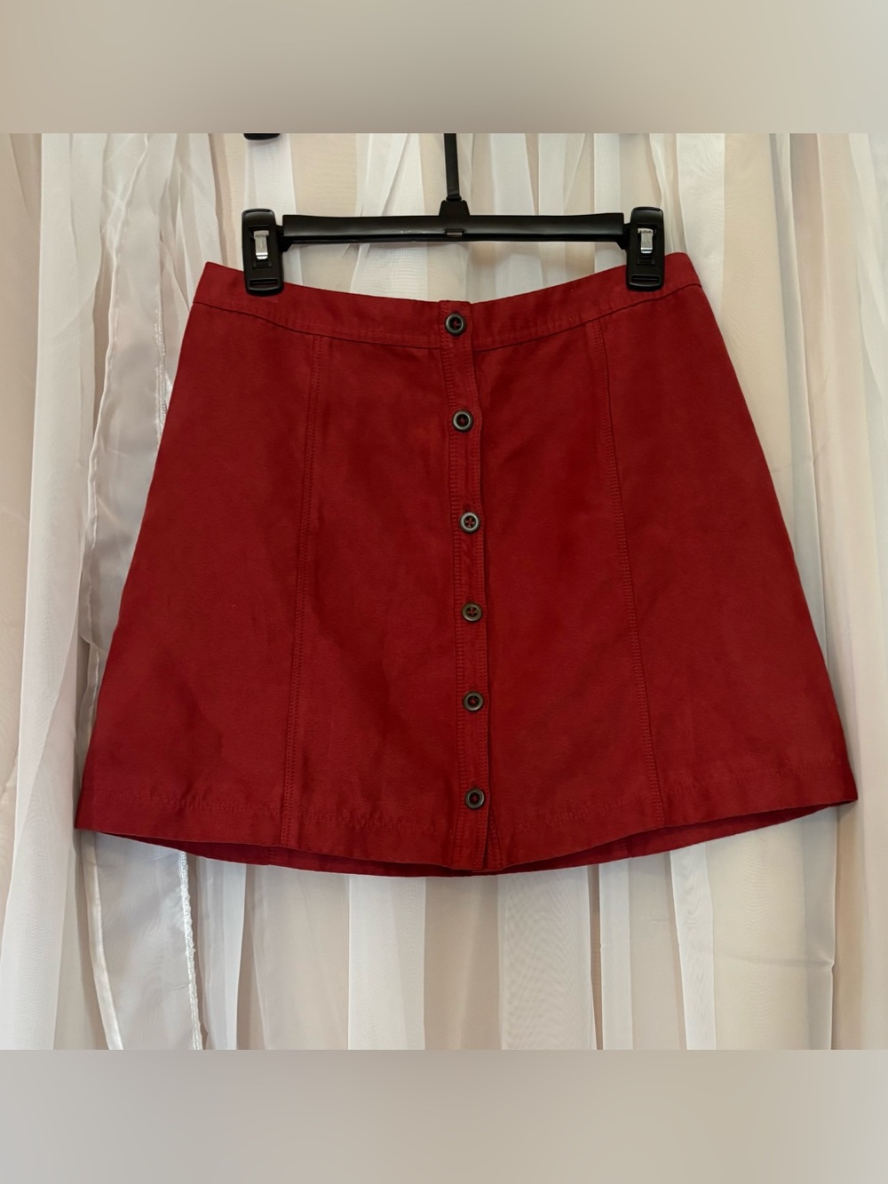 Hollister Size 3 Deep Red Button-Front Mini Skirt Faux Suede